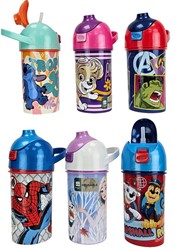 Fliptop waterbottle 6 assorti 11x7x18cm