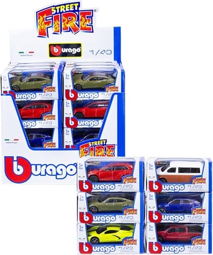Burago Die Cast Voitures 1:43 10 assortis Street Fire Serie G 13x6x5,5cm in display (24)