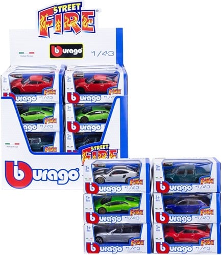 Burago Die Cast Auto 1:43 assorti Street Fire Serie H 13x6x5,5cm in display (24)