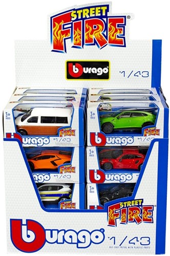 Burago Die Cast Cars 1:43 assorted Street Fire Serie F 13x6x5,5cm in display (24)