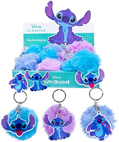 Disney Stitch key hanger plush pompom 7cm + plastic hanger 6cm 3 assorted in display