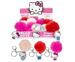 Hello Kitty sleutelhanger pluche pompon 7cm + plastic hanger 6cm 3 assorti in display