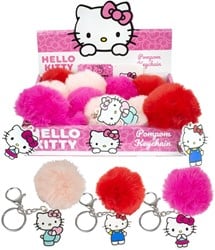 Hello Kitty sleutelhanger pluche pompon 7cm + plastic hanger 6cm 3 assorti in display