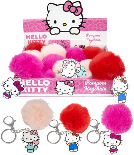 Hello Kitty key hanger plush pompom 7cm + plastic hanger 6cm 3 assorted in display