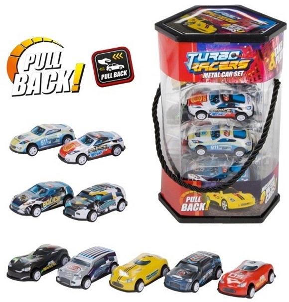TURBO RACERS Set -9 metalen auto's- pull back 13x19,5cm