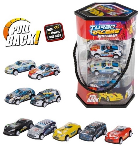 TURBO RACERS Set - 9 Metallautos - Rückziehmechanismus  13x19,5cm