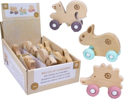 Bieco Houten dieren met wielen 7x9cm assorti in display (6)