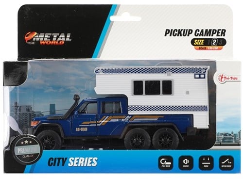 METAL Camion pick-up camper con pull back sonoro 4 assortiti 6x19,5x14cm.-2