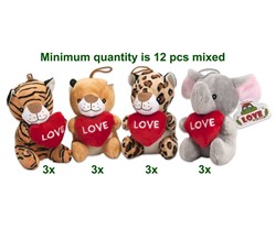 Plush Animals with heart 4 assorted 14cm