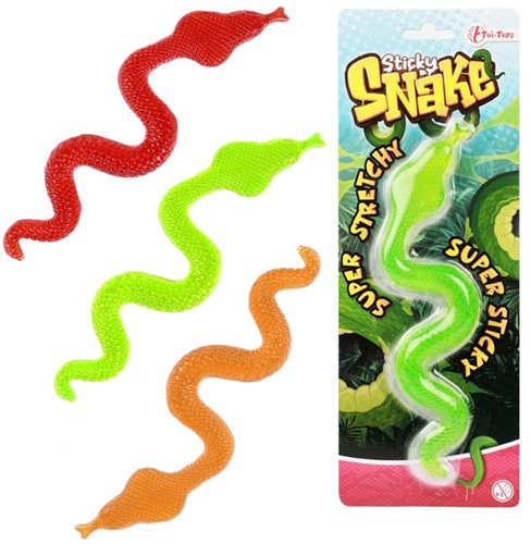Kleverige slang -Neon Cobra- super rekbaar 3 assorti 10x27,5cm