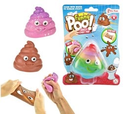 FUNNY POO Sticky stretchy -Smiling turd- 8cm 3 assorted on card 12.5x17.5cm