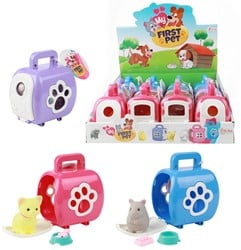 MY FIRST PET Valise de transport + animal avec accessoires 9x11cm 3 assortis en présentoir (12)