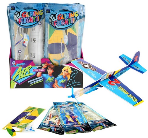 AIR Avion en mousse en sachet (diy) 11,5x28,5cm 8 assortis en présentoir (48)