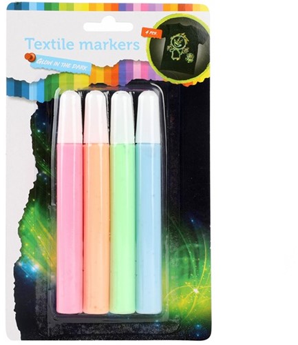Confezione da 4 pennarelli per tessuto 'Glow in the Dark' su cartoncino 9x18cm-2