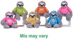 Pluche Luiaard in felgekleurde Hoody 6 assorti 25cm