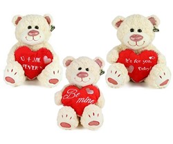 Plush Bear White With Heart 3 assorted 38cm