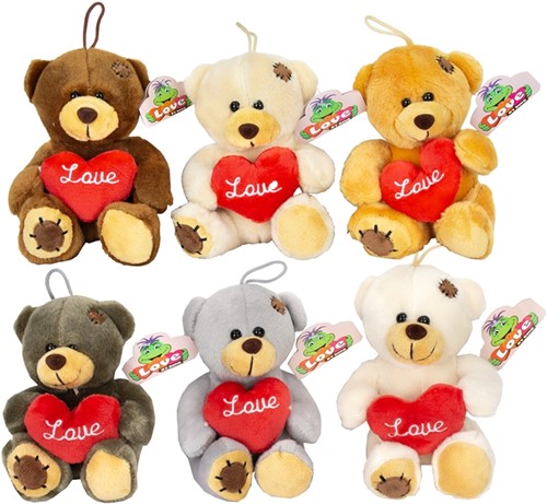 Orsetto di peluche marrone con cuore 6 assortiti 14cm