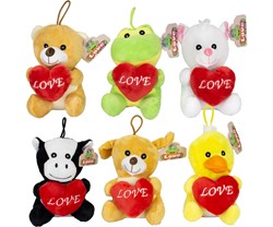 Plush animals with heart 6 assorted 14cm