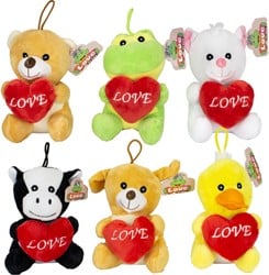 Pluche dieren met hart 6 assorti 14cm