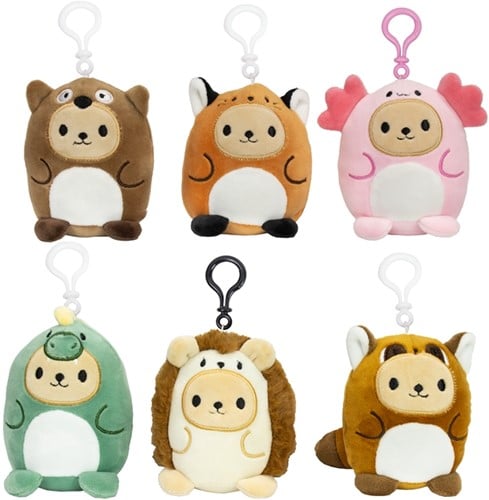 Kawaii Pluche bagclip in dieren kostuum 6 assorti 10cm