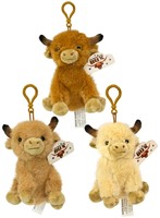 Pluche Highlander Bagclip zittend 3 assorti 14cm