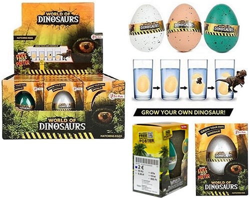 WORLD OF DINOSAURS Groei Ei Dinosaurus 6 assorti in display 7,5x10,5cm