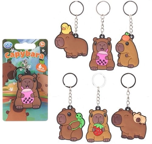 Capybara 2D PVC Sleutelhanger 5,5cm 6 assorti 7x12,5cm