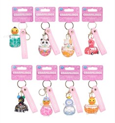 Liquid Filled Sleutelhanger Bagclip + Strap 8 assorti