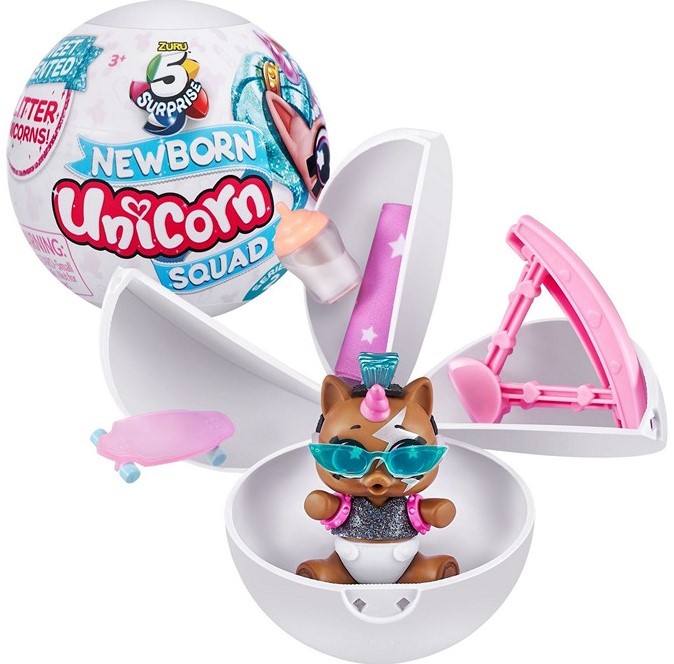 Zuru 5 Surprise Surprise Ball 9cm with Collectible Figure Newborn Unicorn Squad Series 4 Assorted in Display 24