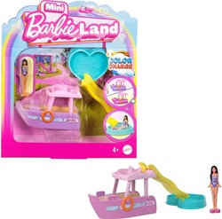 Mini Barbie Land Playset Bambola con Barca che Cambia Colore 14x15cm in esposizione