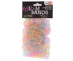Loom Bands Set Glitter (600 Bands, Hook Tool + S-Clips) 9,5x17cm