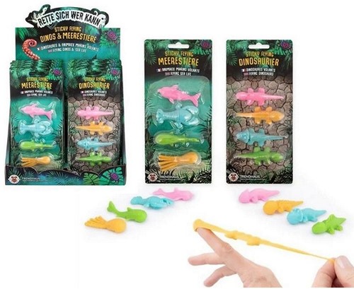 Trendhaus Sticky Flying Dinos + Meerestiere 4er-Pack sortiert im Display 10x22cm