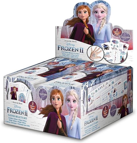 Disney Frozen II Tattoo Beauty Set Tatuajes y Tatuajes para Dedos, 3 hojas en bolsa sorpresa de 9x16,5 cm en expositor (24)