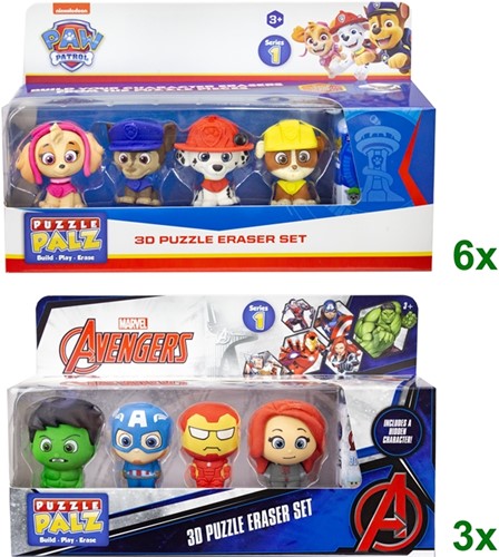 Paw Patrol / Marvel Puzzle Palz 3D Puzzel Gum 5-Pack 2 assorti 14,5x23,5cm