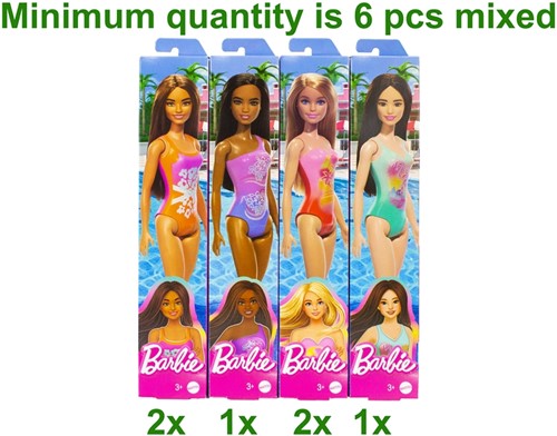 Mattel Poupée Barbie en tenue de plage 4 assorties 6,5x32,5cm