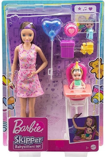 Barbie Skipper Babysitter pop, Geboortedagspeelset met kleurwissel 21,5x32cm