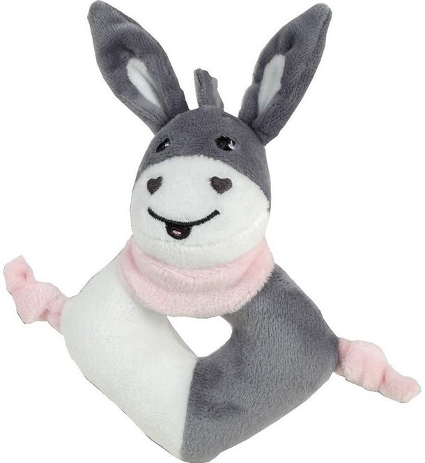Peluche Ane Pour Bebe 13cm Gris Rose Hochet Sonaglio