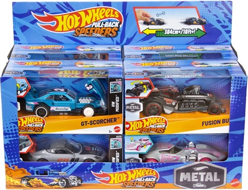 Hot Wheels Pull Back auto's assorti in display 7,5x15cm