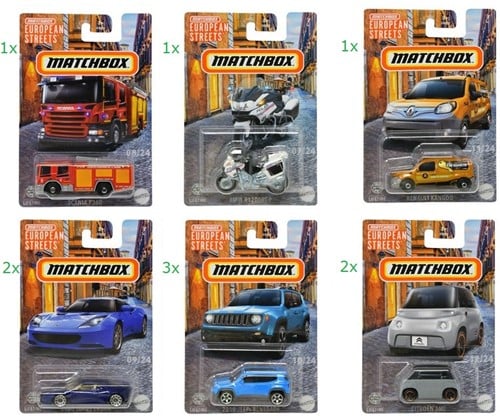 Matchbox European Streets Die-Cast voertuigen assorti 10,5x16cm