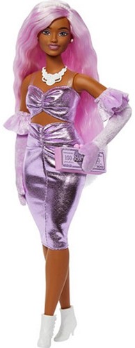 Mattel Barbie Deluxe Style Bambola della con abito viola metallizzato, guanti di velluto e accessori 20x33cm-3