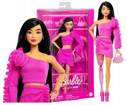 Mattel Barbie Deluxe Style Bambola con abito rosa e protesi alla gamba scintillante, 20x33cm