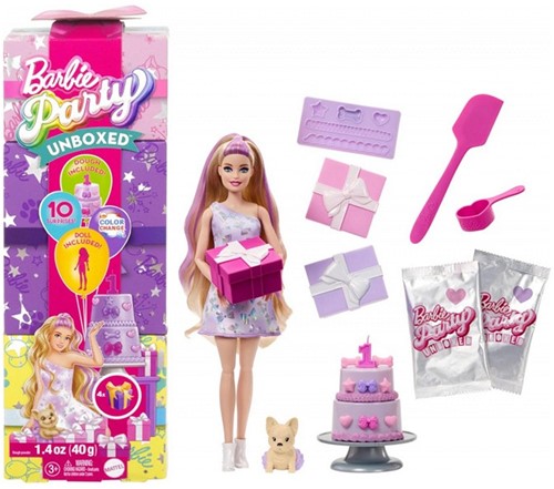 Barbie Party Unboxed Muñeca con accesorios Serie de cumpleaños de mascotas