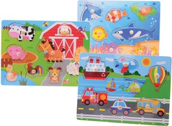 Houten knopjespuzzel ± 30x22cm 3 assorti