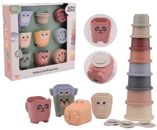 Happy World bio plastic stapel emmers en bekers in doos 28x7x27cm