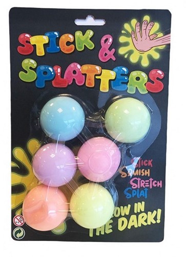 Sticky Stretch Glow in the Dark ballen op kaart 6 stuks