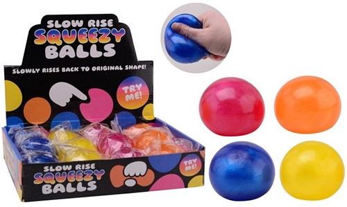 Slow rise squeezy balls 4 assorti in display 9cm