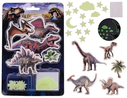Glow in the dark dino muur stickers 2 assorti 16,5x1,5x24,5cm
