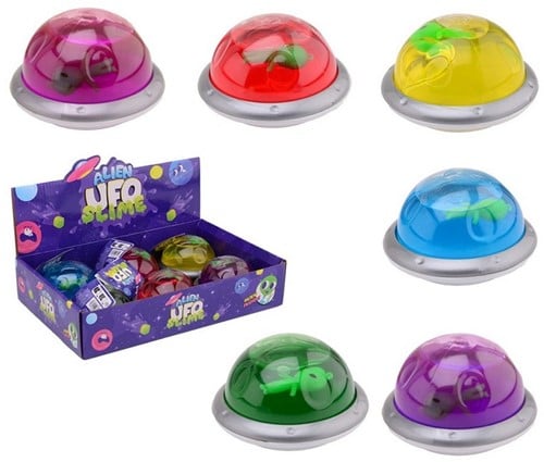 UFO slime met alien 10x10x6cm 6 assorti in display (6)