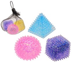 Squeeze Formes pailletées à remontée lente, 4,5 cm, 3 pièces dans un filet de 10x15cm
