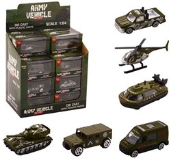 Army vehicles 1:64 in display 6 assorted 12x5x6cm